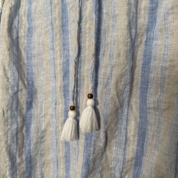Vineyard Vines Top Tunic Sz XL Blue Linen Stripe Sleeveless Tassel Tie Beach - Picture 4 of 10